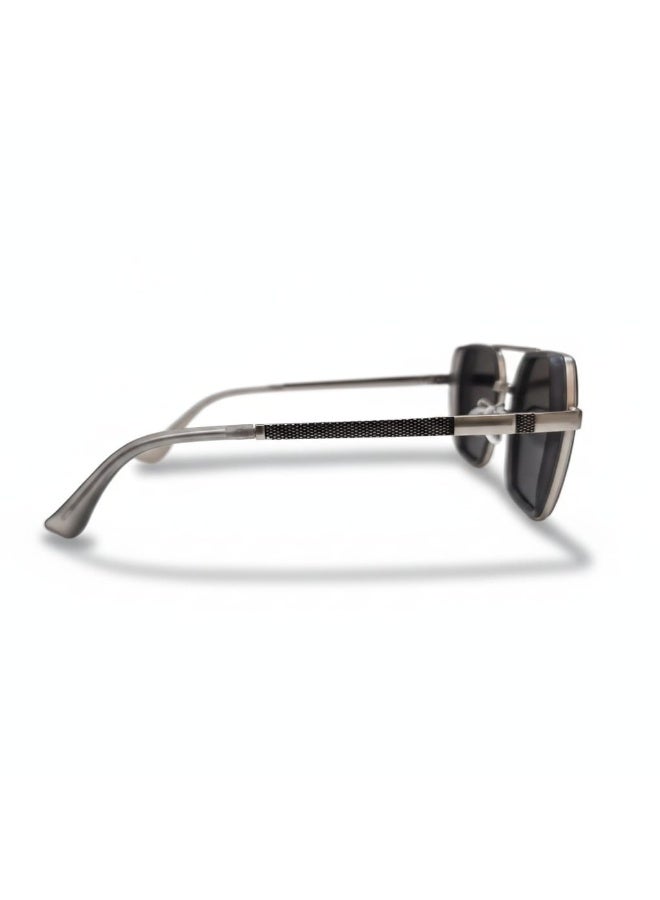Square Metal Navigator Sunglasses for Men - Silver Frame with Dark Grey Lenses, UV Protection - Image 5